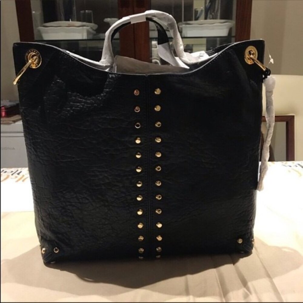 Michael Kors Astor Studded Leather Carryall Large Tote Bag Black - Picture 10 of 12